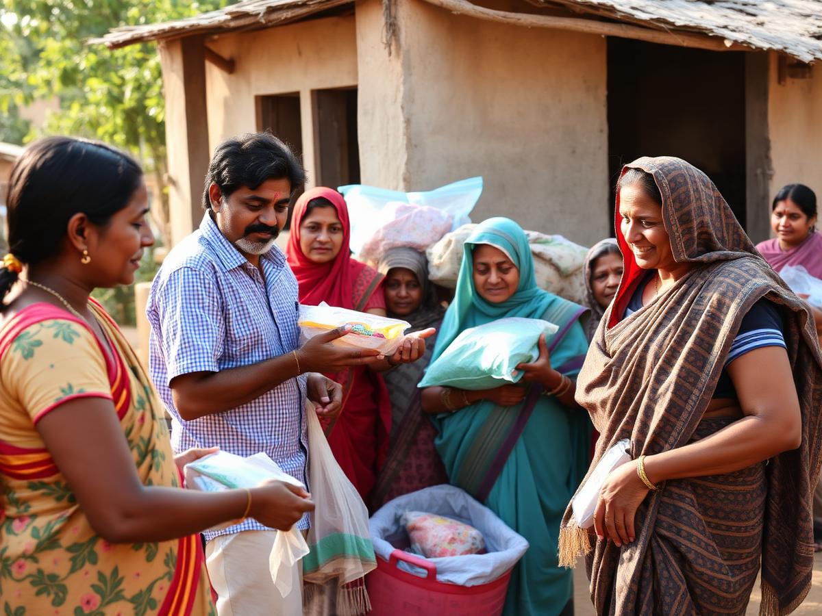 Volunteers handing out supplies to families during a community relief drive